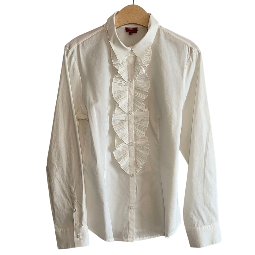 Talbots Stretch Poplin Ruffle Blouse Sz 16 Work Wear Career Classic Feminine
